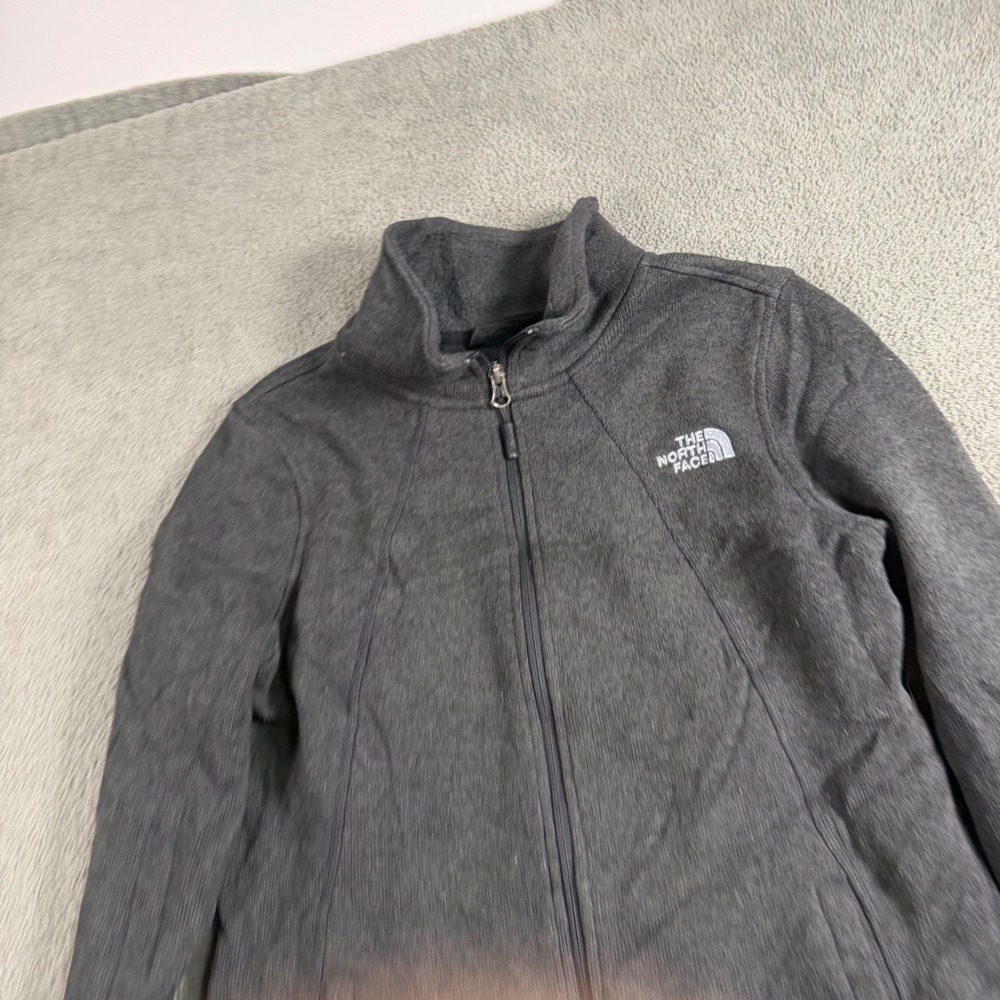 The North Face Womens M Gray Heather Full Zip Fleece Jacket Mock Neck Activewear